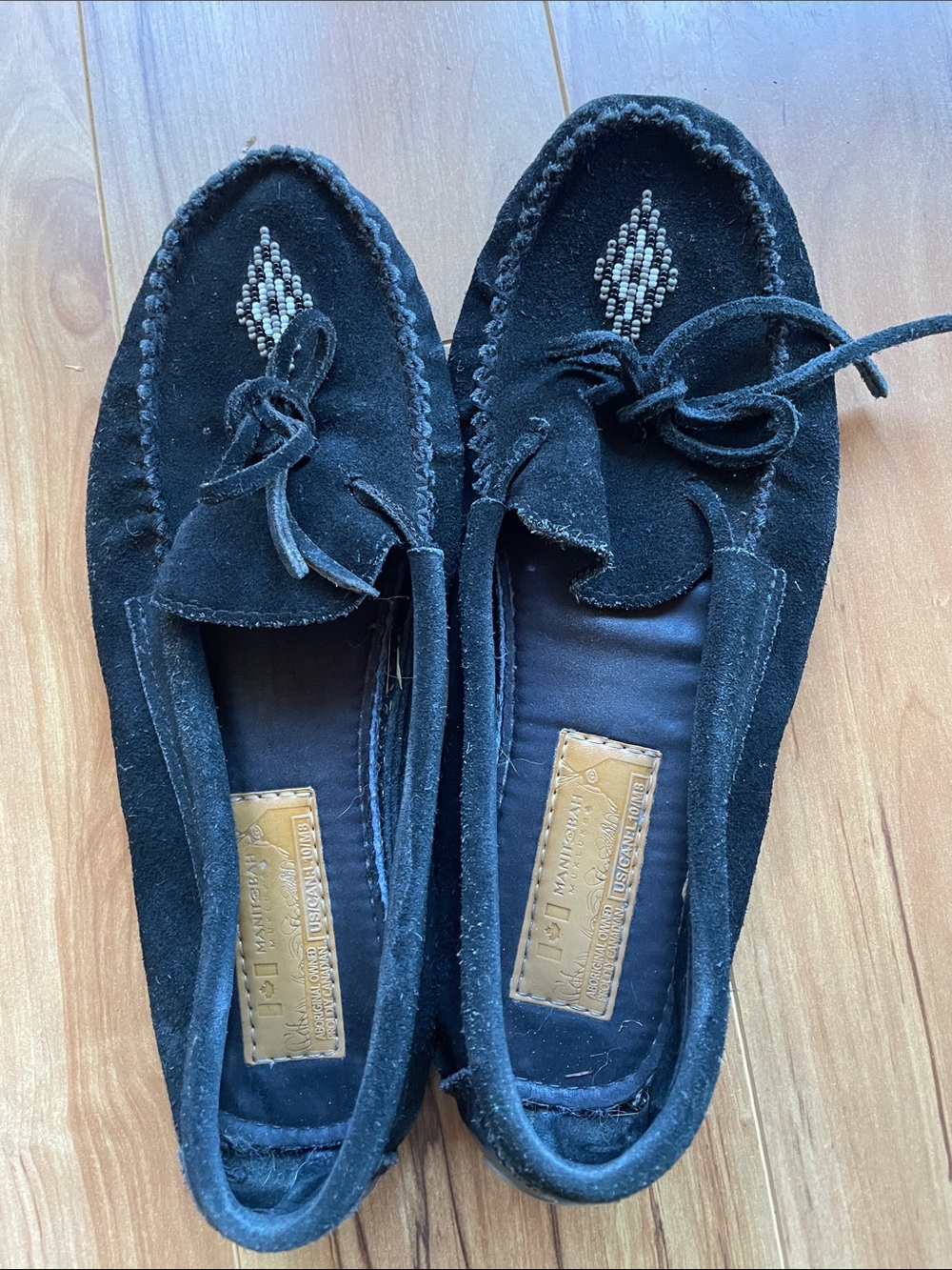Black Suede Beaded Moccasin Loafers - Women's Slip-On Comfort